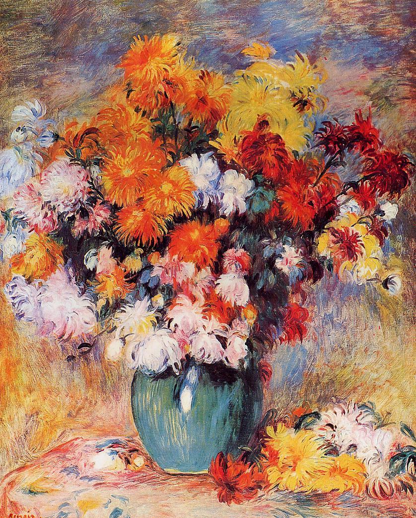 Vase of Chrysanthemums - Pierre-Auguste Renoir painting on canvas